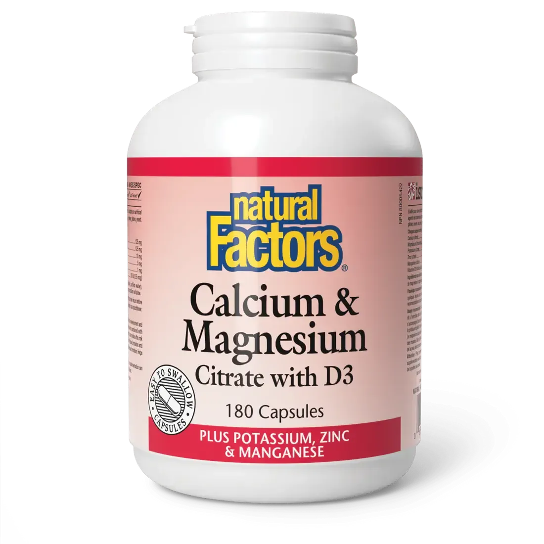 NATURAL FACTORS CALCIUM &amp; MAGNESIUM CITRATE WITH D3 180 CAPS
