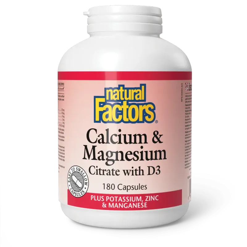 NATURAL FACTORS CALCIUM &amp; MAGNESIUM CITRATE WITH D3 180 CAPS