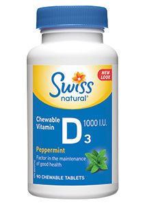SWISS NATURAL VITAMIN D3 1000 IU 90 PEPPERMINT CHEWABLE TABS