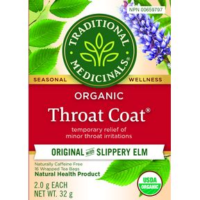 TRADITIONAL MEDICINALS THROAT COAT WITH SLIPPERY ELM TEA 16 BAGS TRADITIONAL MEDICINALS THROAT COAT WITH SLIPPERY ELM TEA 16 BAGS