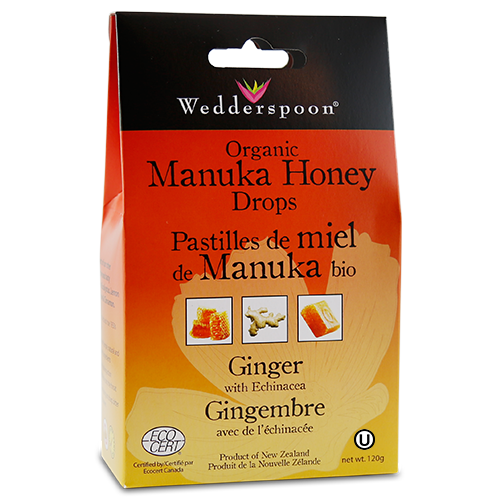 WEDDERSPOON ORGANIC MANUKA HONEY DROPS GINGER &amp; ECHINACEA 120G