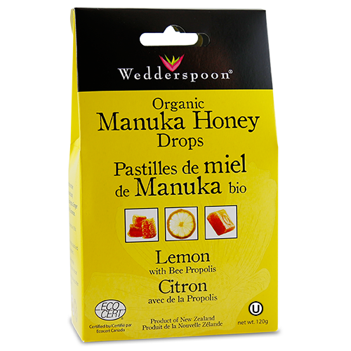 WEDDERSPOON ORGANIC MANUKA HONEY DROPS LEMON &amp; BEE PROPOLIS 120G