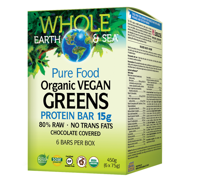 WHOLE EARTH &amp; SEA ORGANIC VEGAN GREEENS PROTEIN BAR 15G (6X75 BOX)