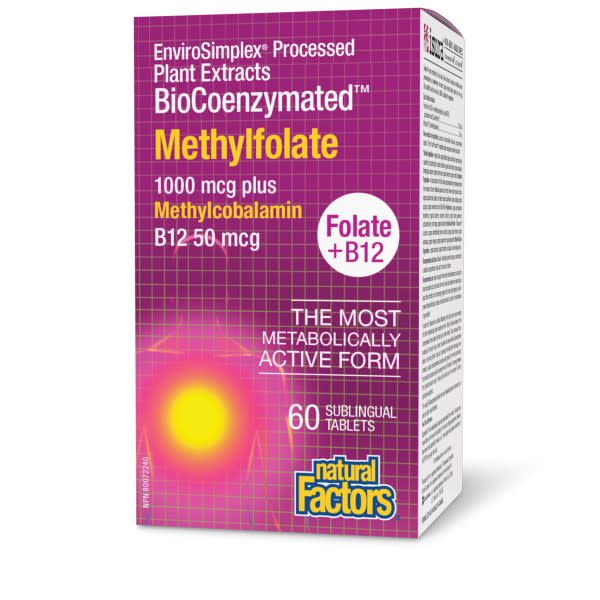 NATURAL FACTORS BIOCOENZYMATED METHYLFOLATE 1000MCG + B12 50MCG 60 SUB TABS