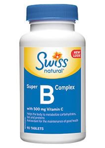 SWISS NATURAL SUPER B COMPLEX WITH 500MG VITAMIN C 90 TABS