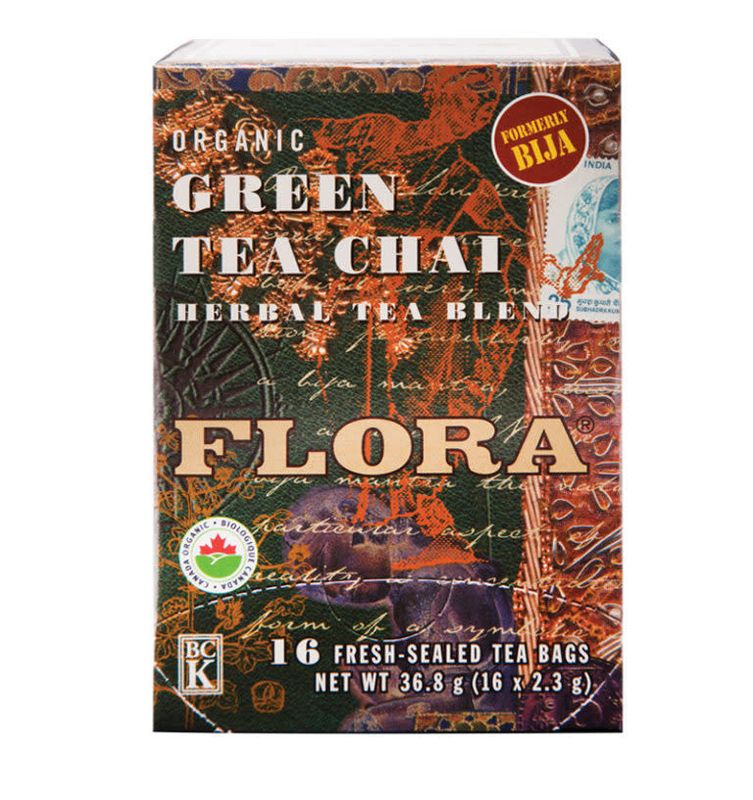 FLORA ORGANIC GREEN TEA CHAI HERBAL TEA 16 BAGS