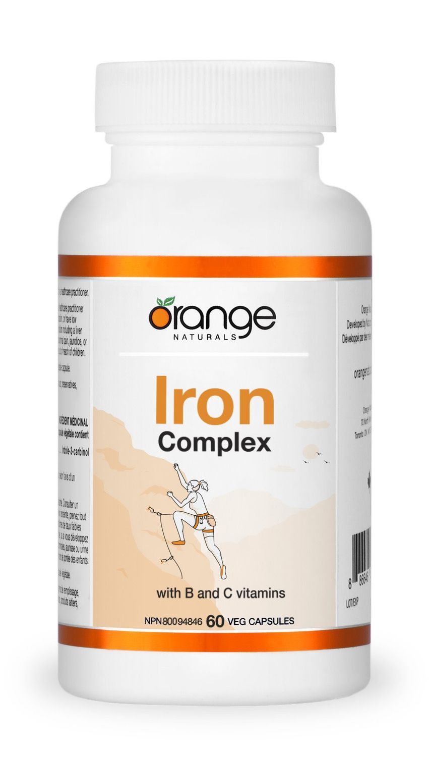 ORANGE NATURALS IRON COMPLEX WITH B &amp; C 20MG 60 vc