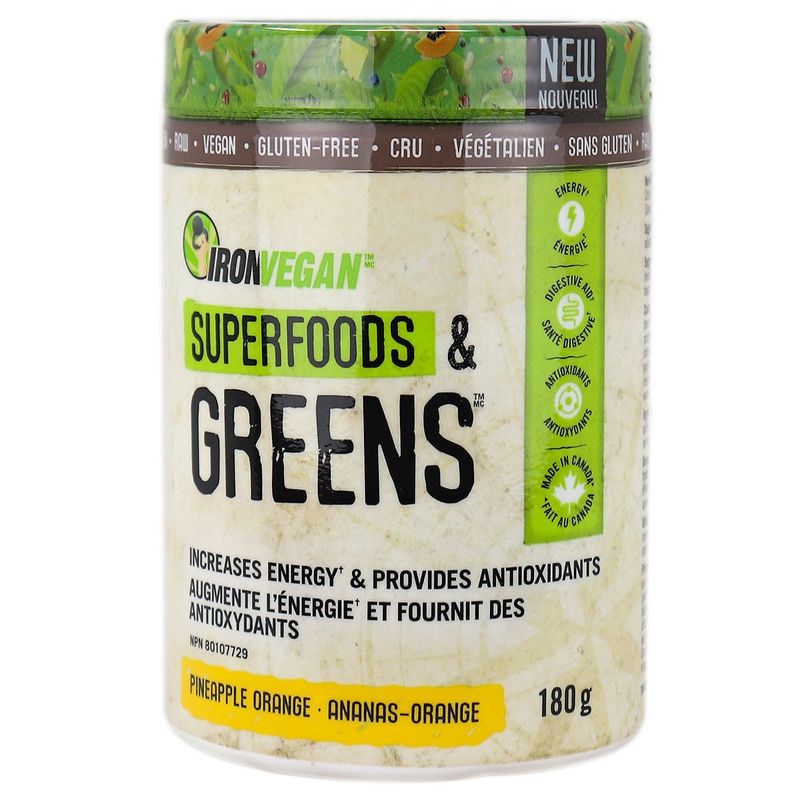 IRON VEGAN SUPERFOODS &amp; GREENS PINEAPPLE ORANGE 180G