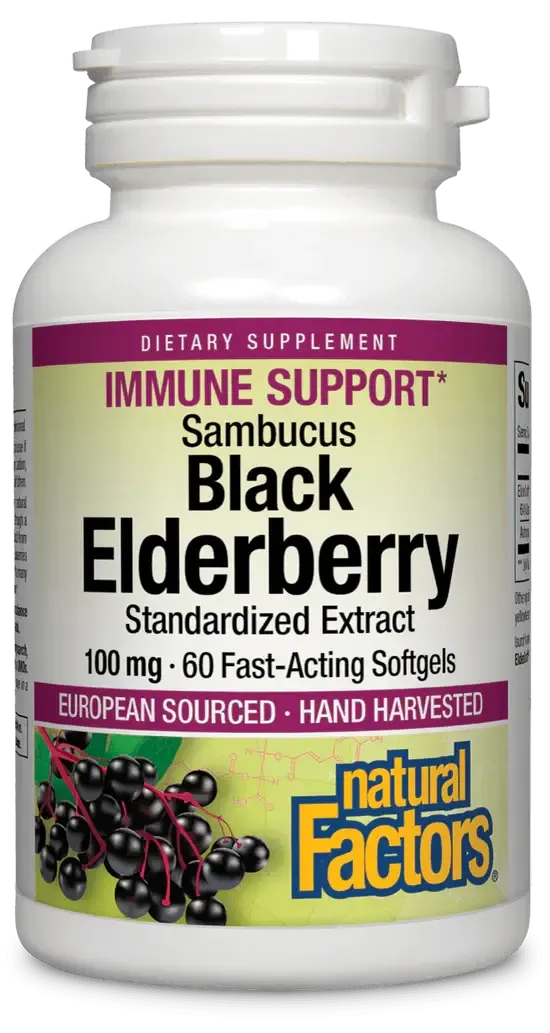 NATURAL FACTORS BLACK ELDERBERRY STANDARDIZED EXTRACT 100MG 60 SOFTGELS
