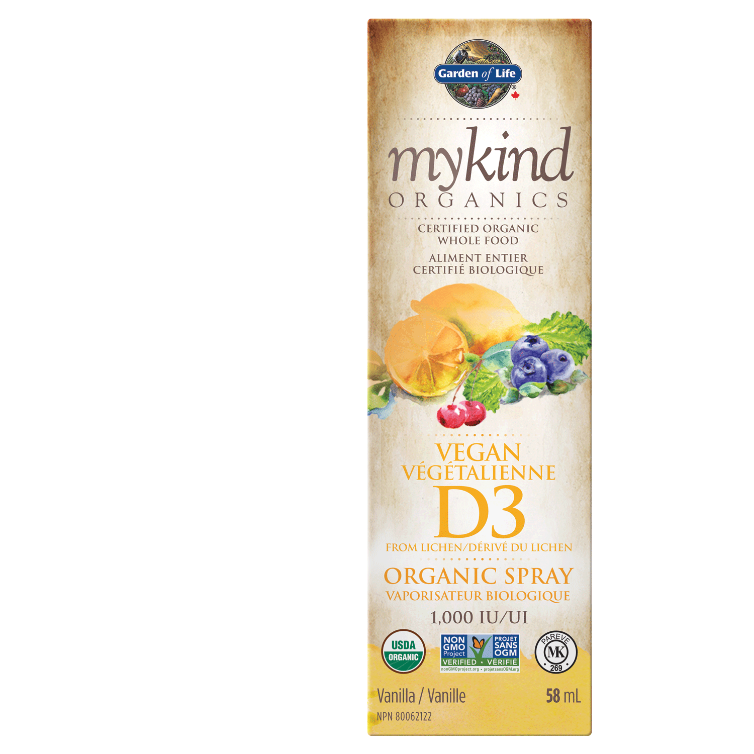 GARDEN OF LIFE MYKIND ORGANICS VEGAN D3 ORGANIC SPRAY VANILLA 58ML