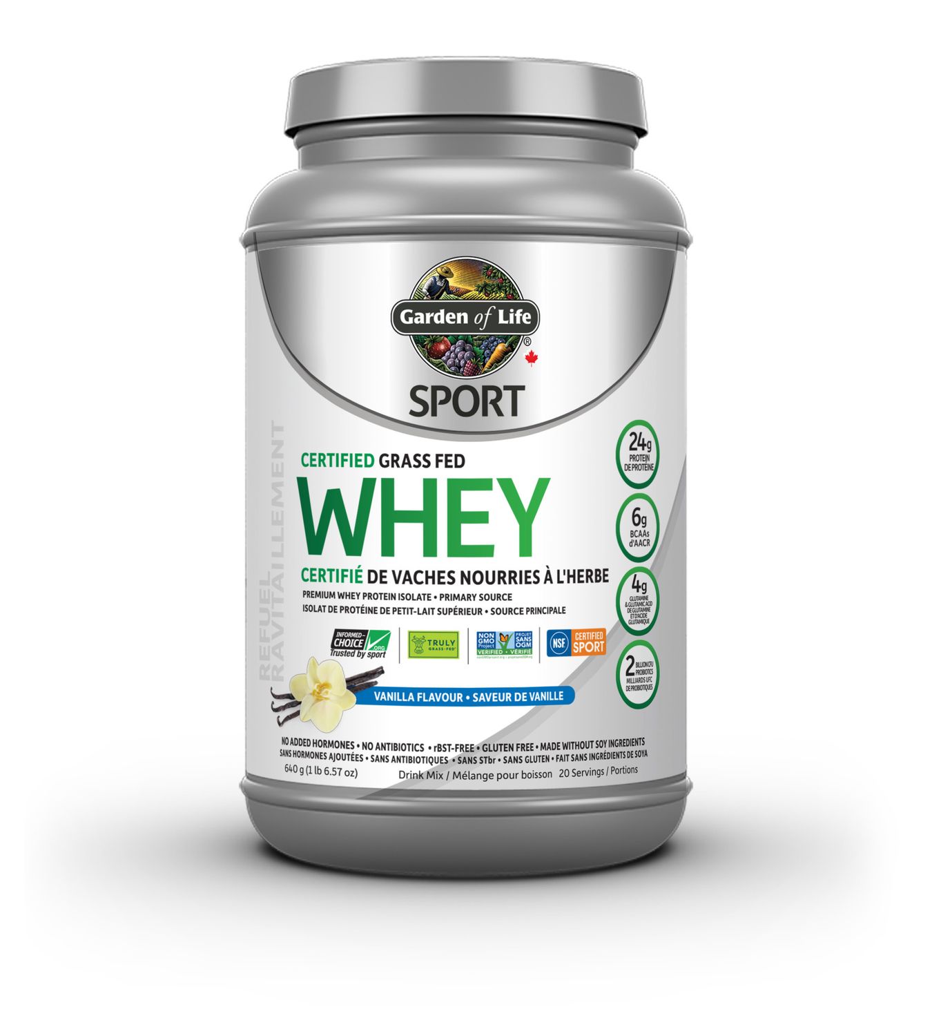 GARDEN OF LIFE SPORT CERTIFIED GRASS FED WHEY VANILLA 652G