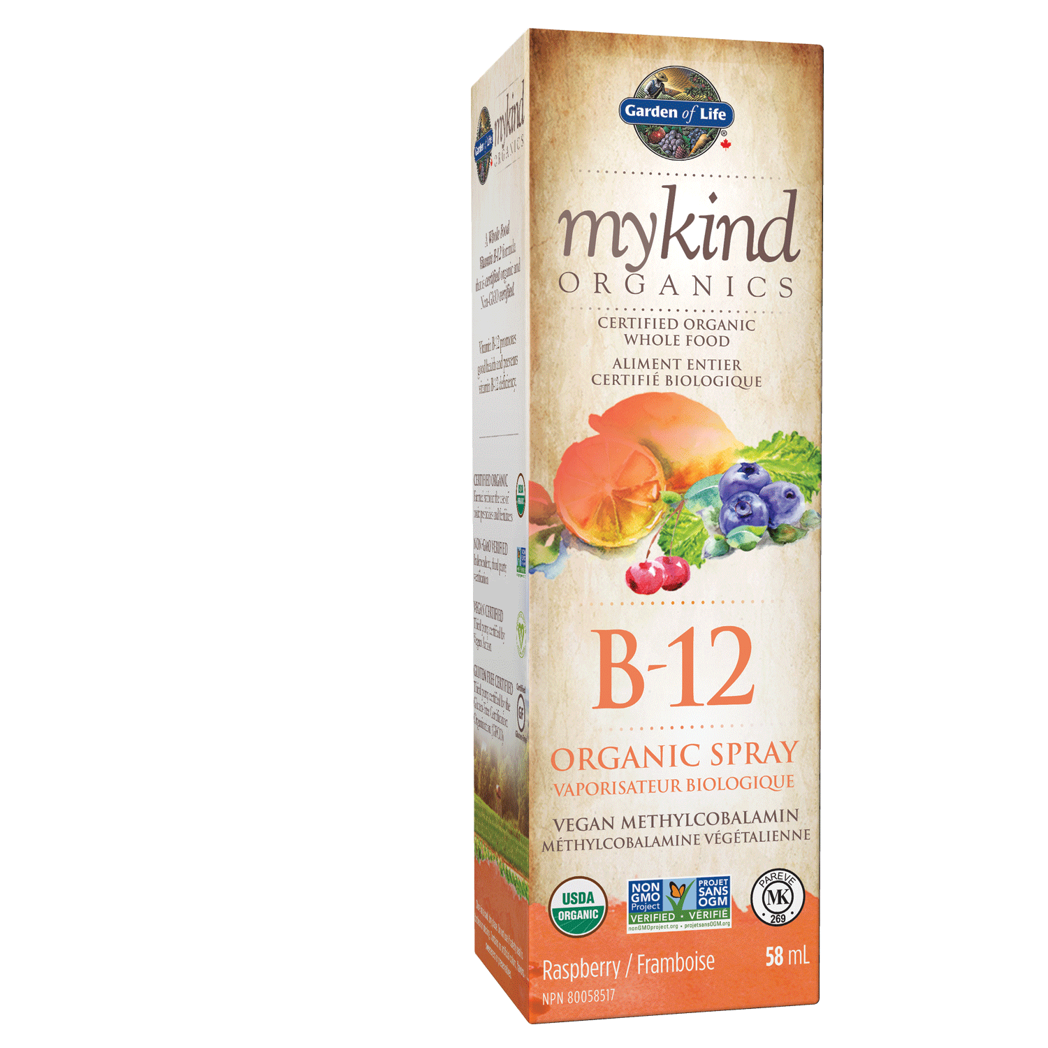 GARDEN OF LIFE MYKIND ORGANICS B12 ORGANIC SPRAY RASPBERRY 58ML