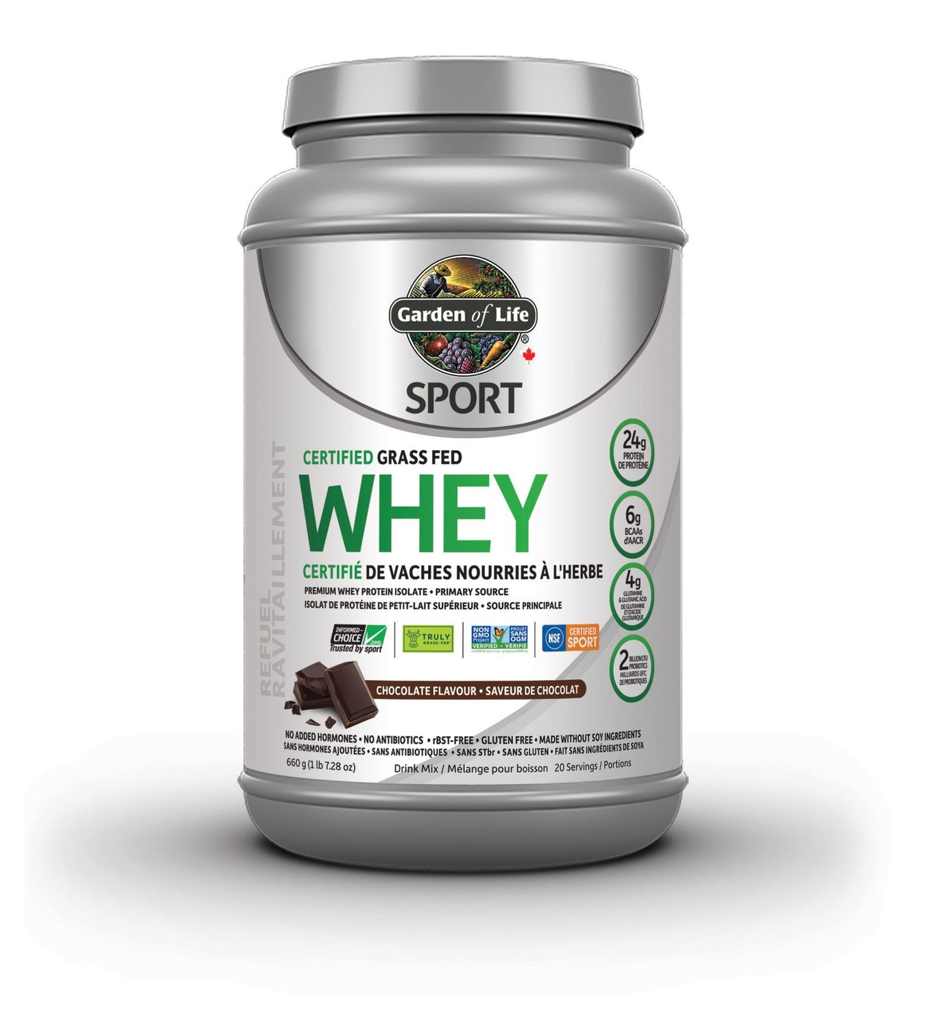 GARDEN OF LIFE SPORT CERTIFIED GRASS FED WHEY CHOCOLATE 672g