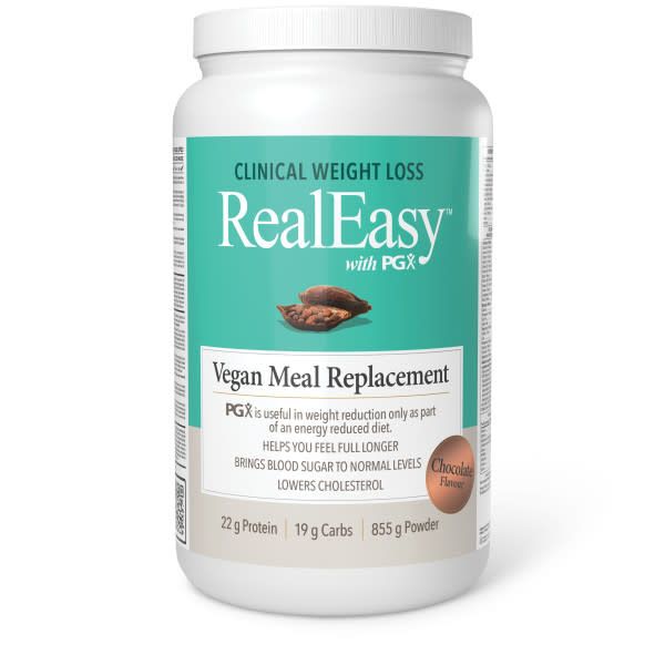 NATURAL FACTORS REAL EASY WITH PGX VEGAN MEAL REPLACEMENT CHOCOLATE 855G