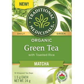 TRADITIONAL MEDICINALS ORGANIC GREEN TEA WITH TOASTED RICE MATCHA 16 BAGS