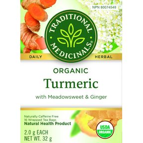 TRADITIONAL MEDICINALS ORGANIC TURMERIC MEADOWSWEET &amp; GINGER 16 BAGS
