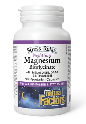 NATURAL FACTORS NIGHTTIME MG BISGLYC STRESS RELAX 90 VCAPS