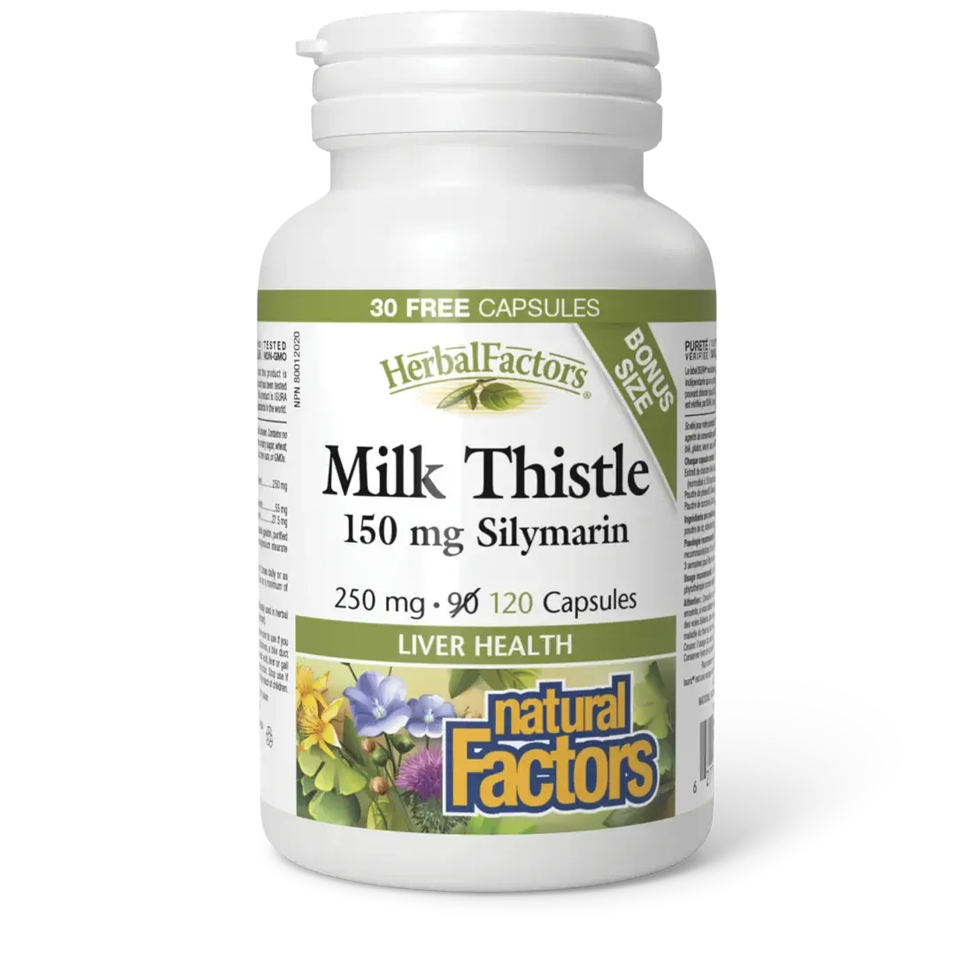 NATURAL FACTORS MILK THISTLE 150MG SILYMARIN 120 CAPS (BONUS)