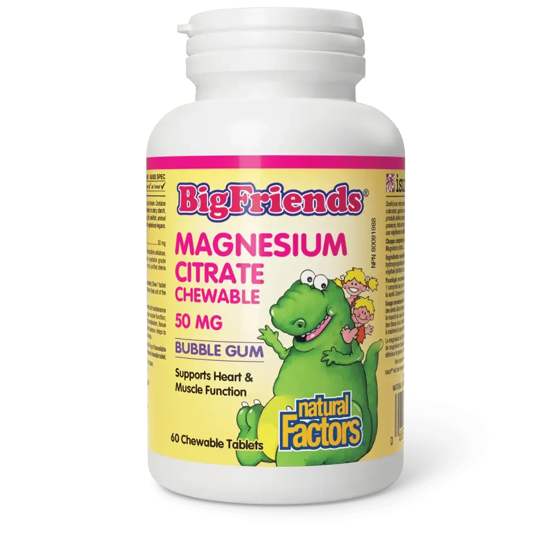 NATURAL FACTORS BIG FRIENDS MAG CITRATE (BUBBLE GUM) 50MG CHEW