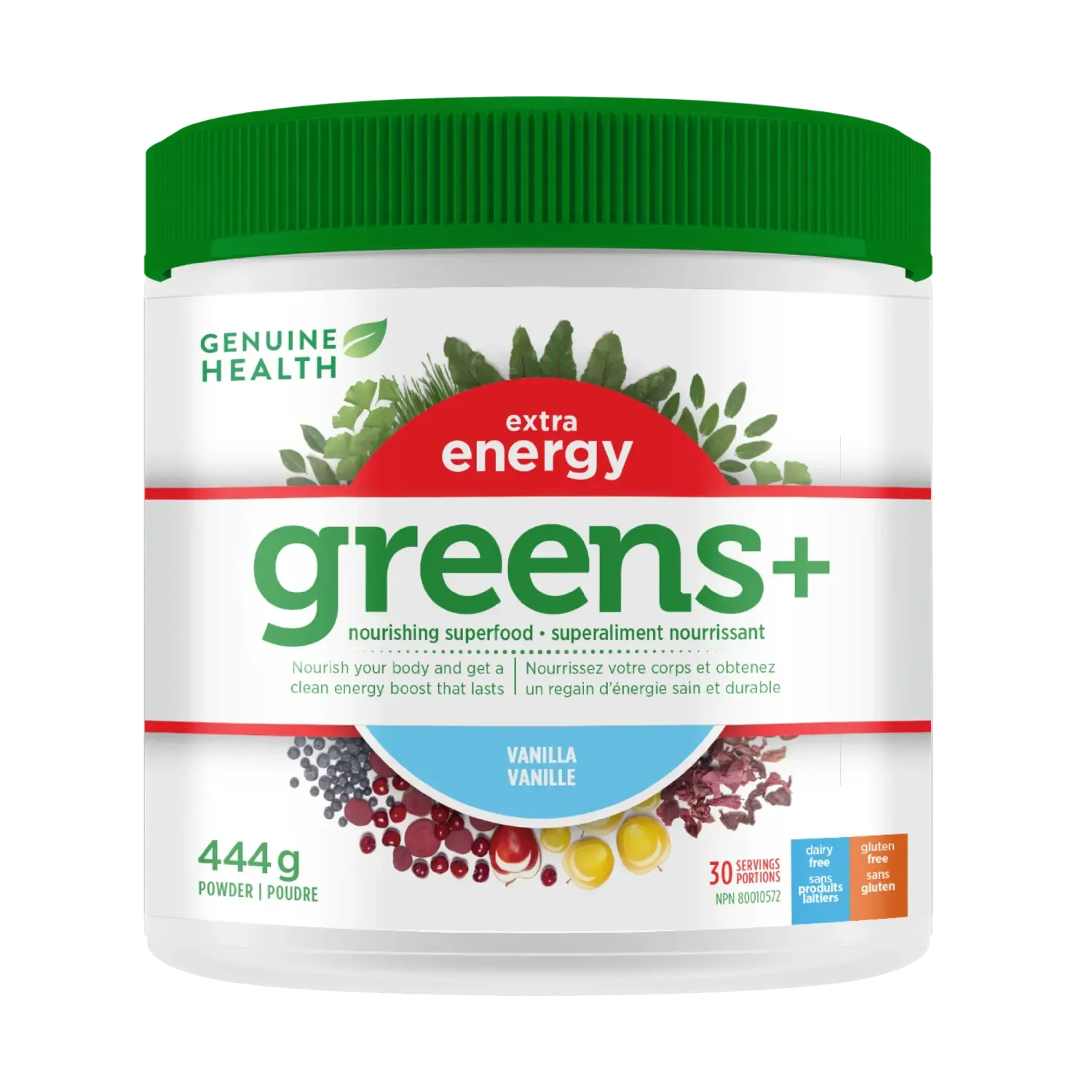 GENUINE HEALTH EXTRA ENERGY GREENS+ VANILLA  444G (30 SERVINGS)