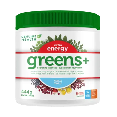 GENUINE HEALTH EXTRA ENERGY GREENS+ VANILLA  444G (30 SERVINGS)