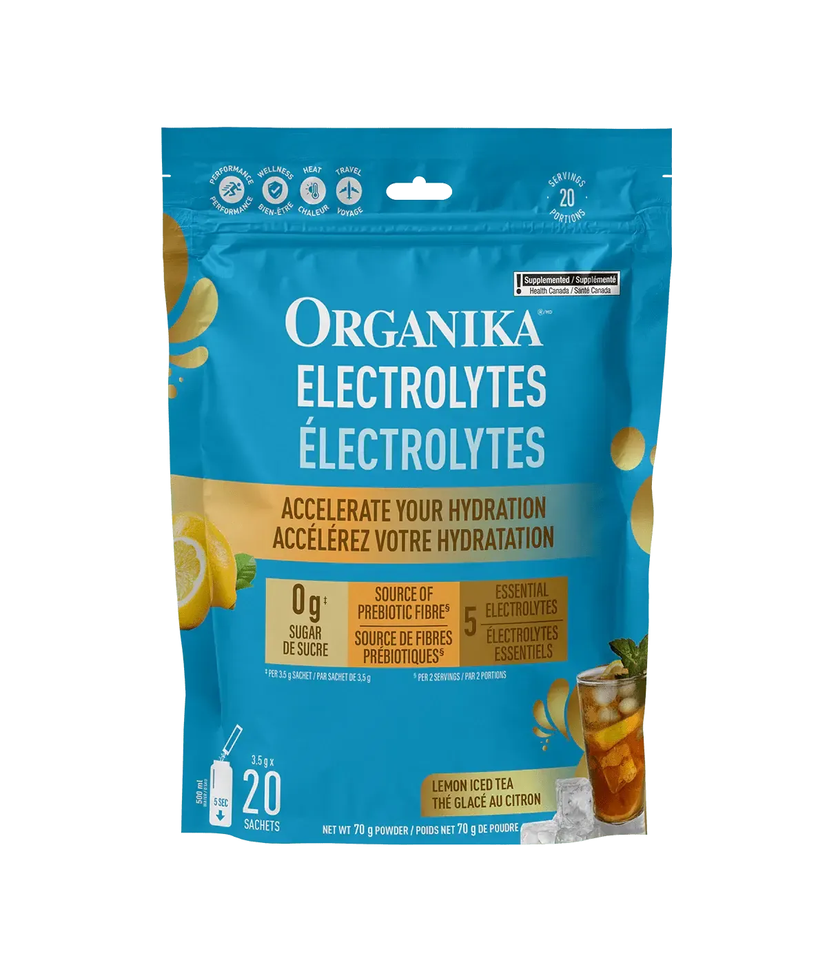 ORGANIKA ELECTROLYTES LEMON ICED TEA 20 SACHETS