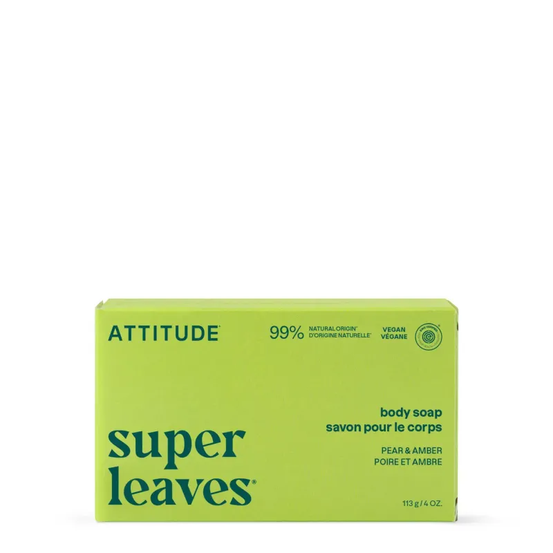 ATTITUDE LEAVES BAR BODY SOAP PEAR &amp; AMBER (PREVIOUSLY SANDALWOOD) 113 g