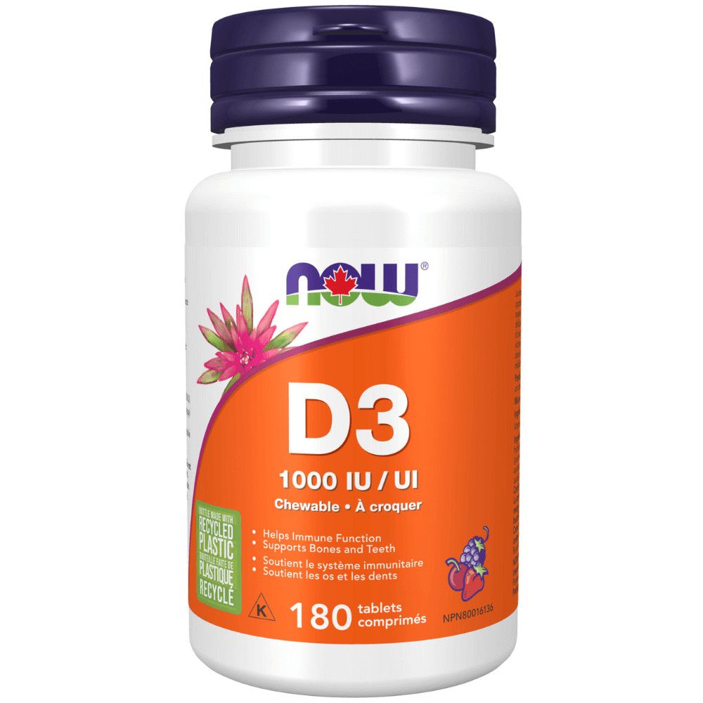 NOW VITAMIN D3 1000IU 180 CHEWABLE TABS