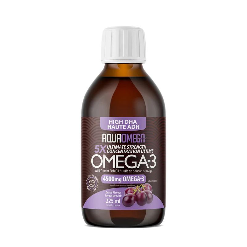 AQUAOMEGA 5X ULTIMATE STRENGTH DHA GRAPE 1:5 225ML
