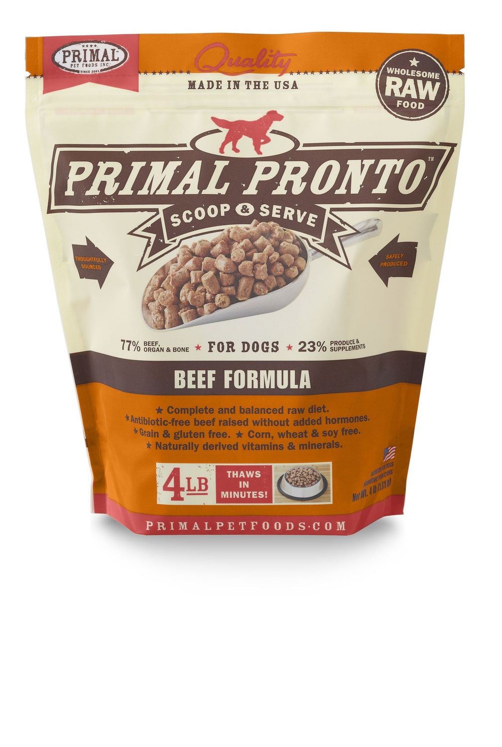 Primal Raw Frozen Canine Pronto, Bag Size: 4 lb, Flavor: Beef Formula