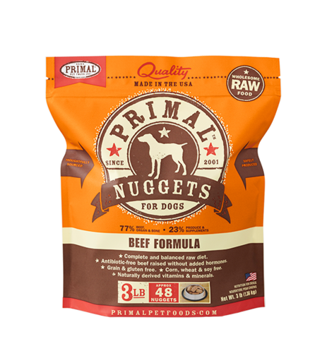 Primal Raw Frozen Canine Nuggets, Bag Size: 3 lb, Flavor: Beef Formula