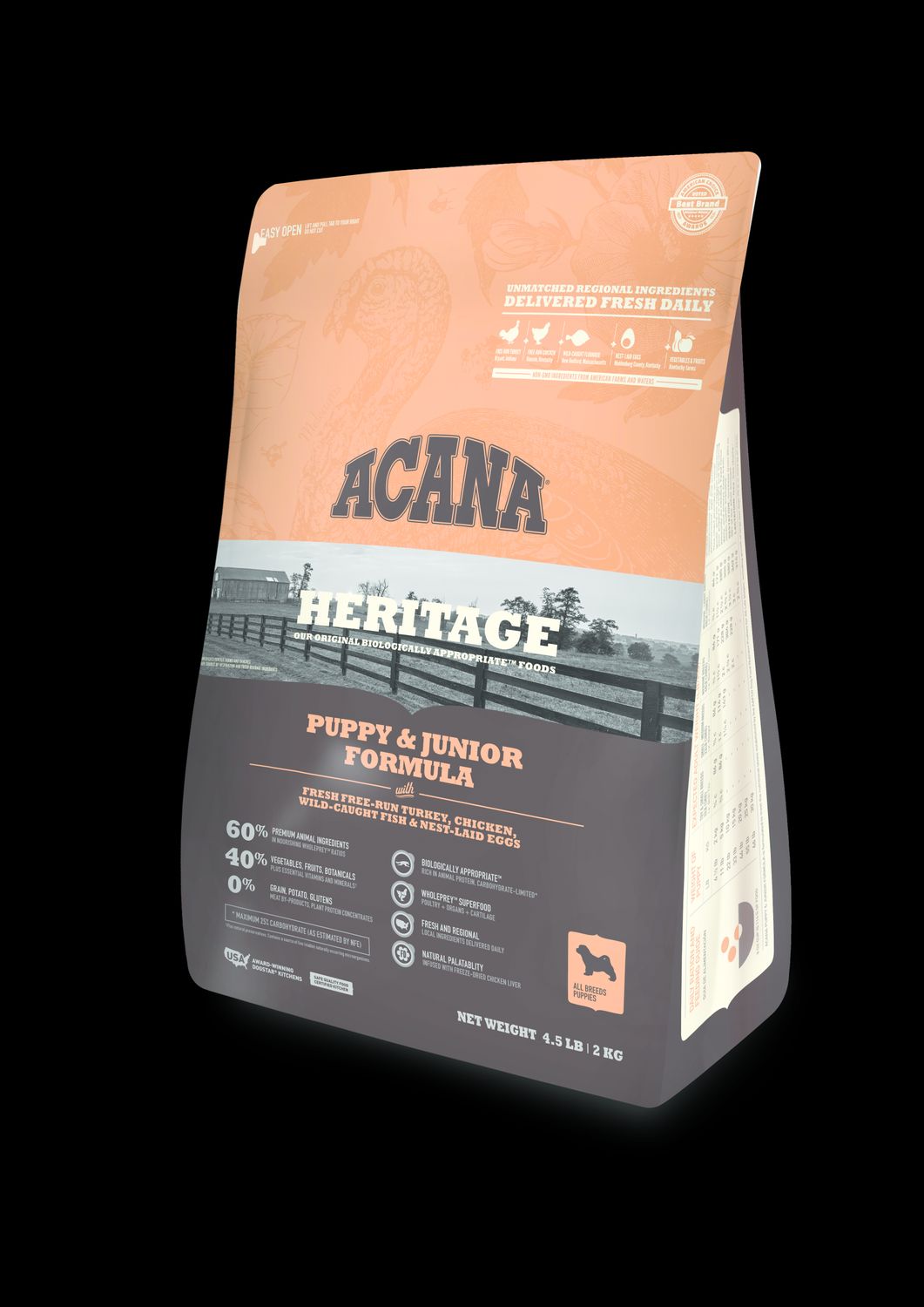 Acana Heritage Dog Food Puppy &amp; Junior, Bag Size: 4.5 lb, Flavor: Puppy &amp; Junior