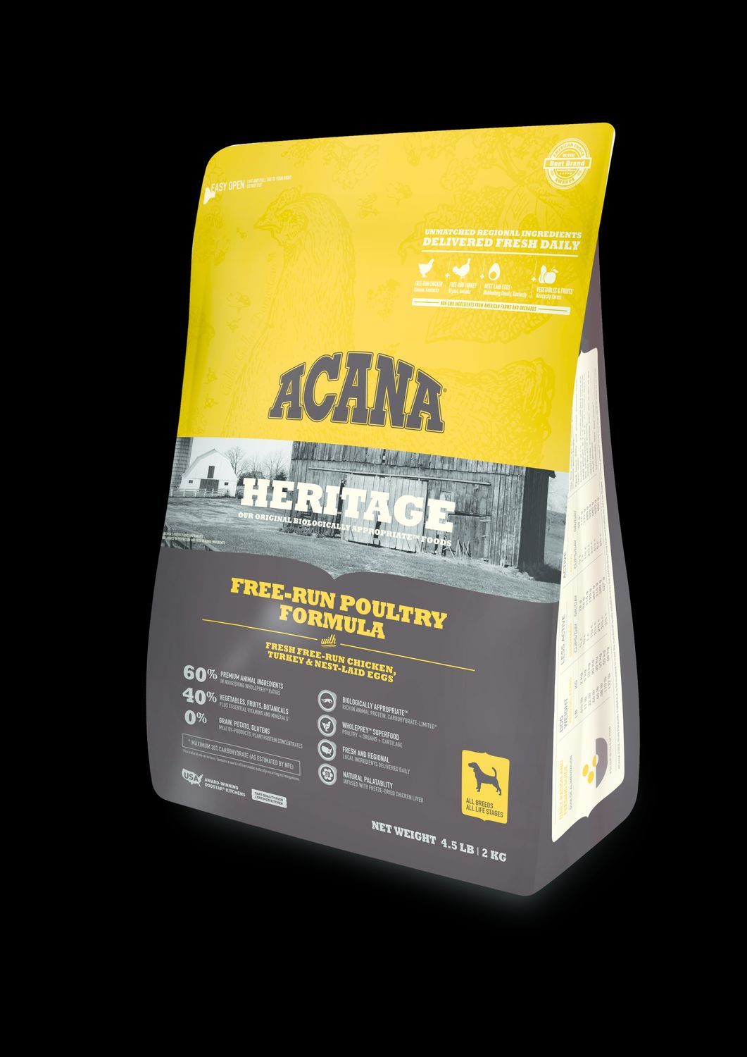 Acana Heritage Dog Food Free-Run Poultry, Bag Size: 4.5 lb, Flavor: Free-Run Poultry