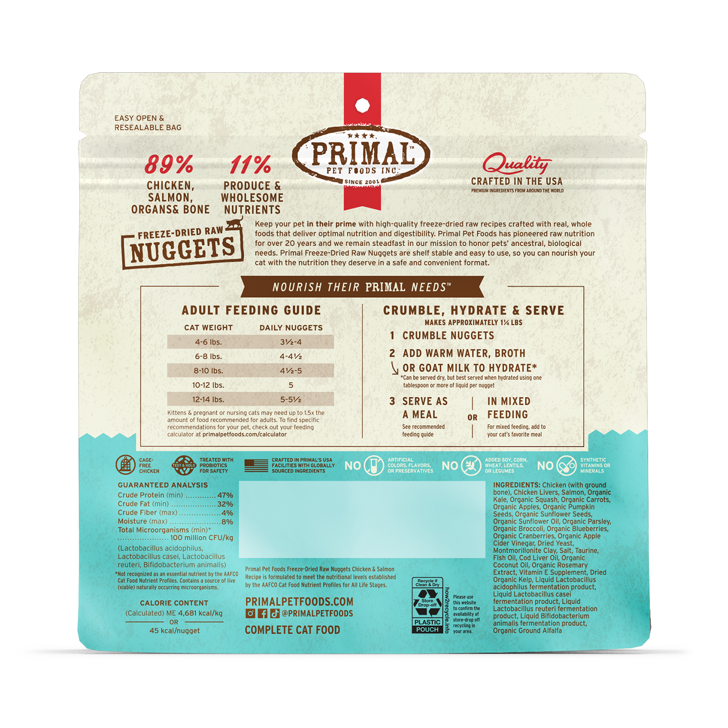 PRIMAL- Feline Chicken-Salmon Frz Dry Formula 14oz Nuggets