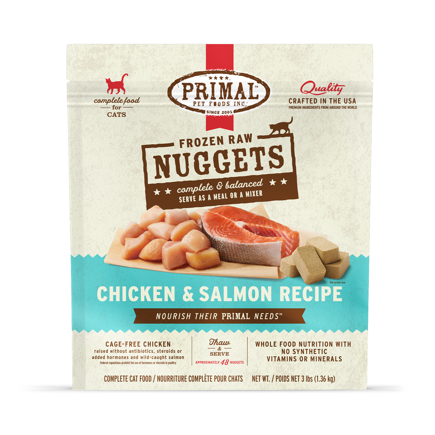 Primal Raw Frozen Feline Nuggets 3 lb Chicken &amp; Salmon