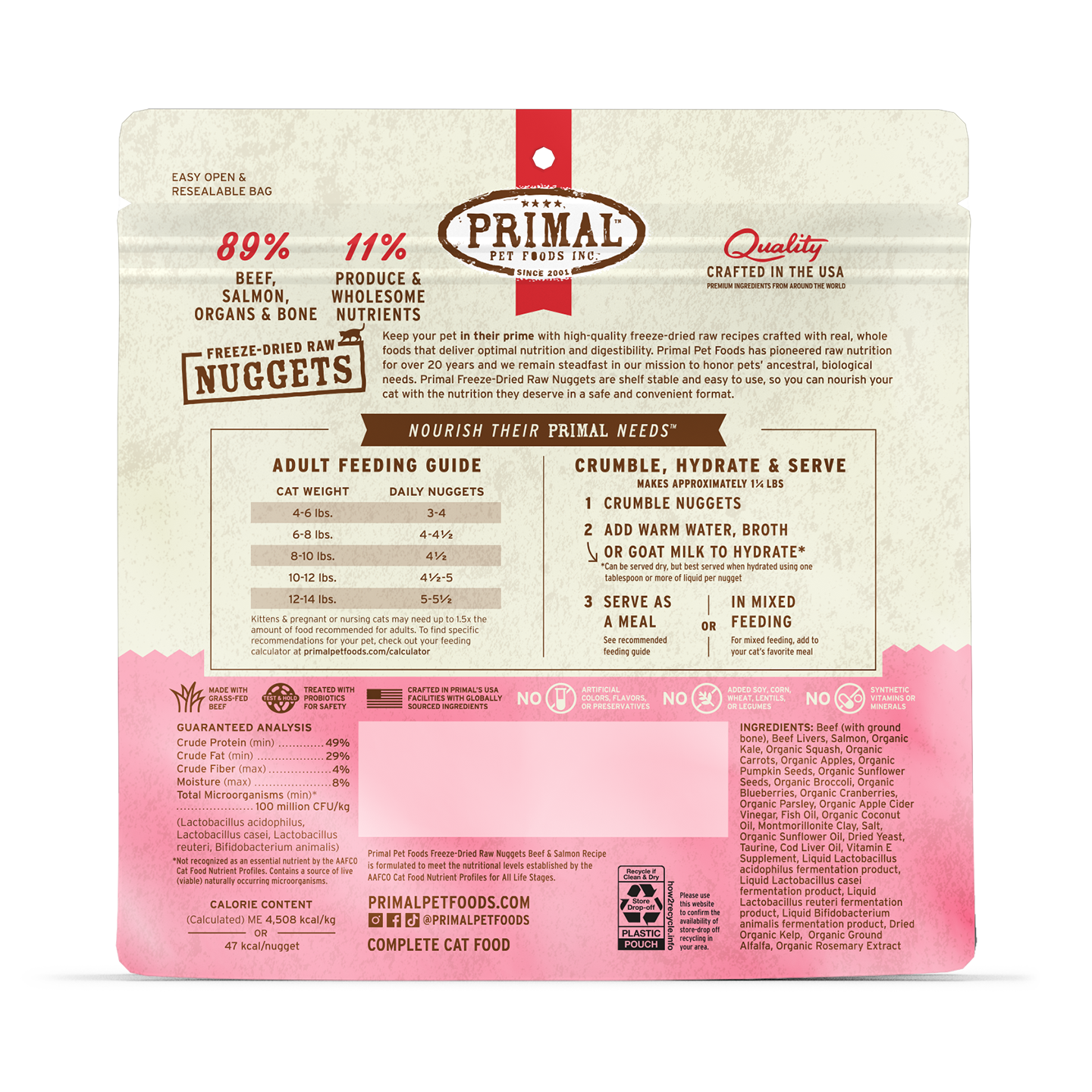 PRIMAL- Feline Beef-Salmon Frz Dry Formula 14oz Nuggets