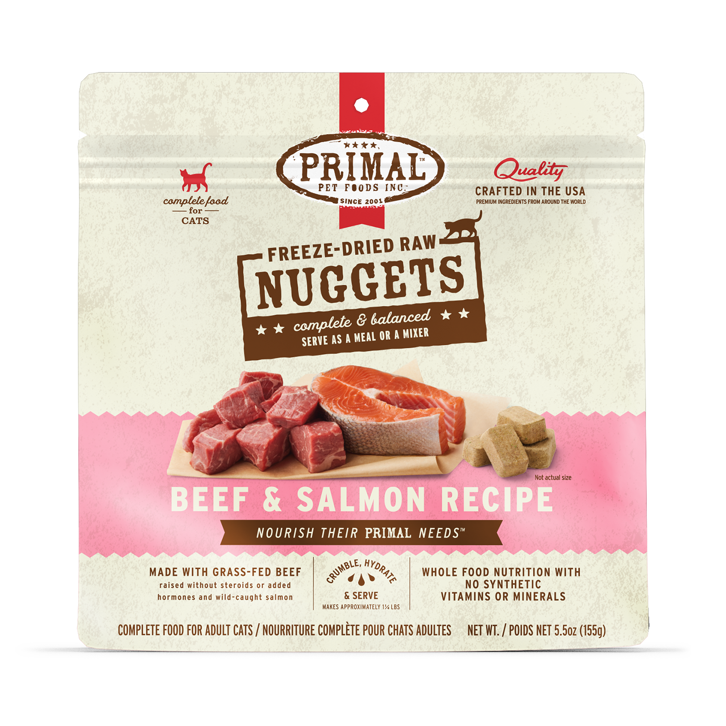 PRIMAL- Feline Beef-Salmon Frz Dry Formula 14oz Nuggets