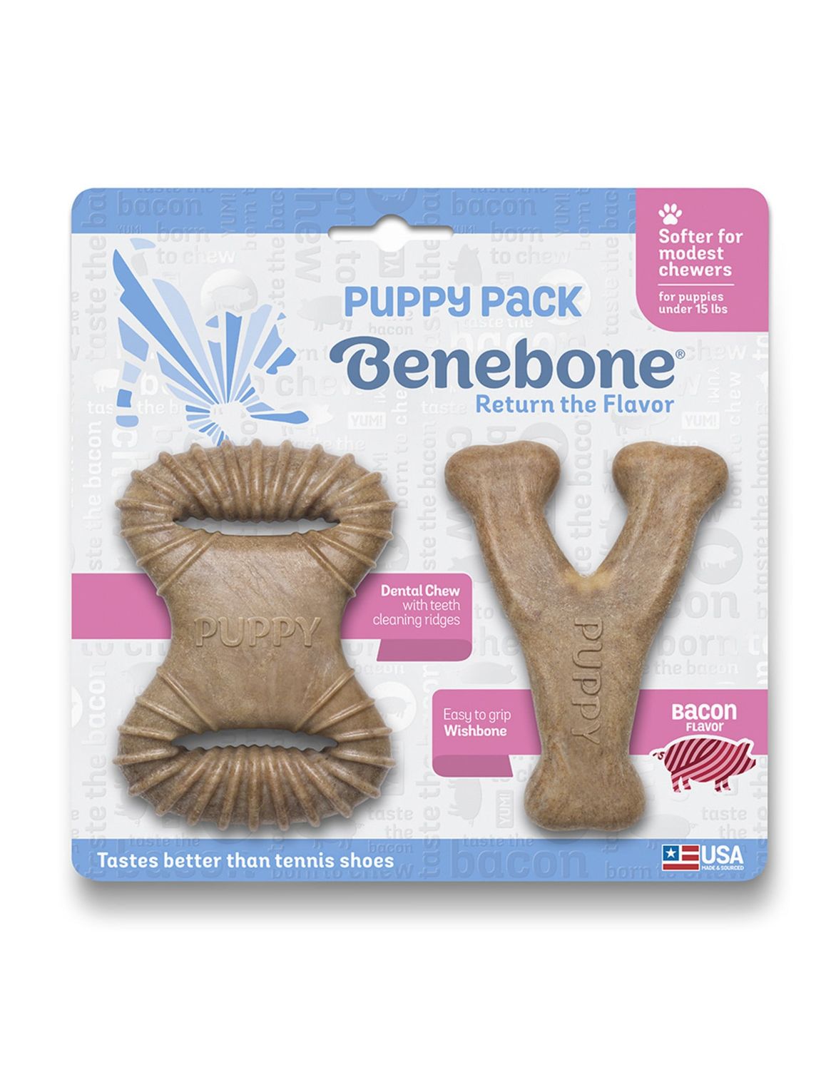 Benebone Puppy 2pk Rocker/Wishbone Bacon