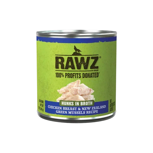 Rawz Dog Can Hunks Chicken &amp; Green Mussels 10 oz