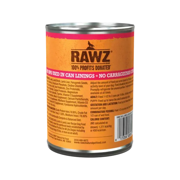 Rawz Dog Can Lamb &amp; Liver Pate 12.5 oz