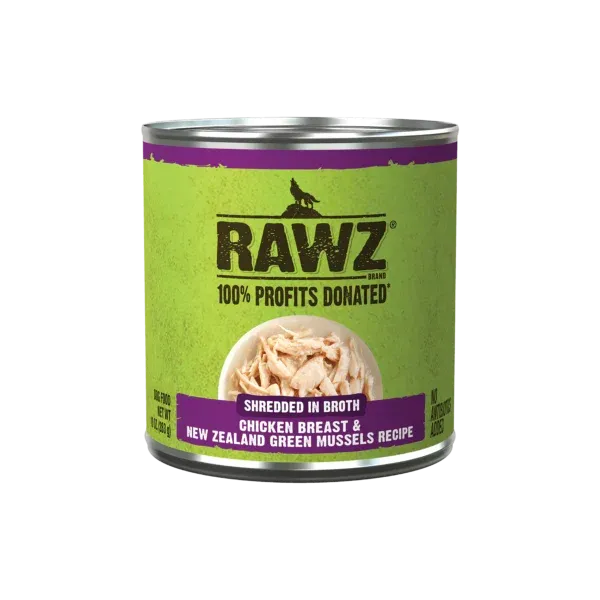 Rawz Dog Can Shredded Chicken &amp; Green Mussels 10 oz