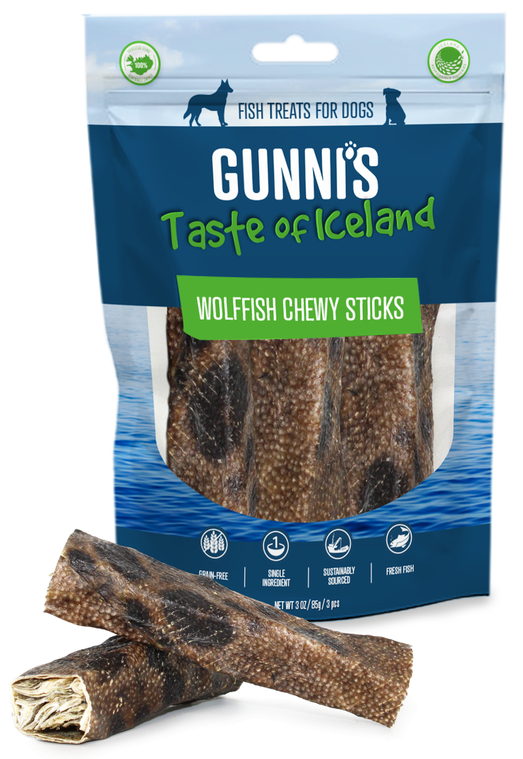 Gunni’s Wolffish Chewy Sticks Dog Treat 3 oz
