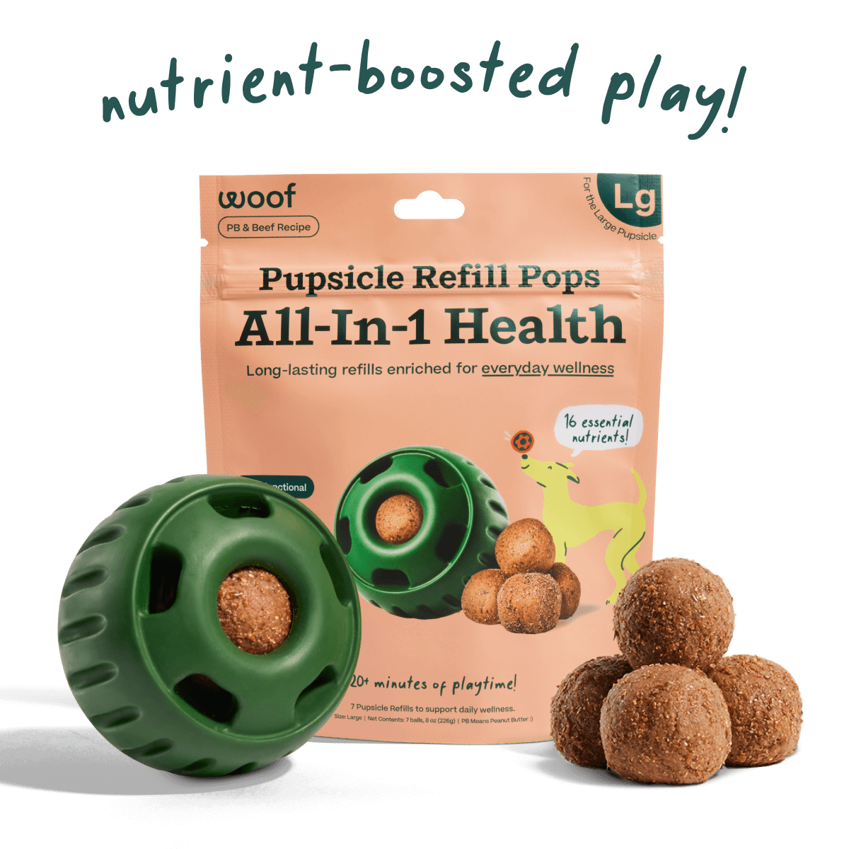 WOOF Beef &amp; PB All in 1 Health Refill Pops Large