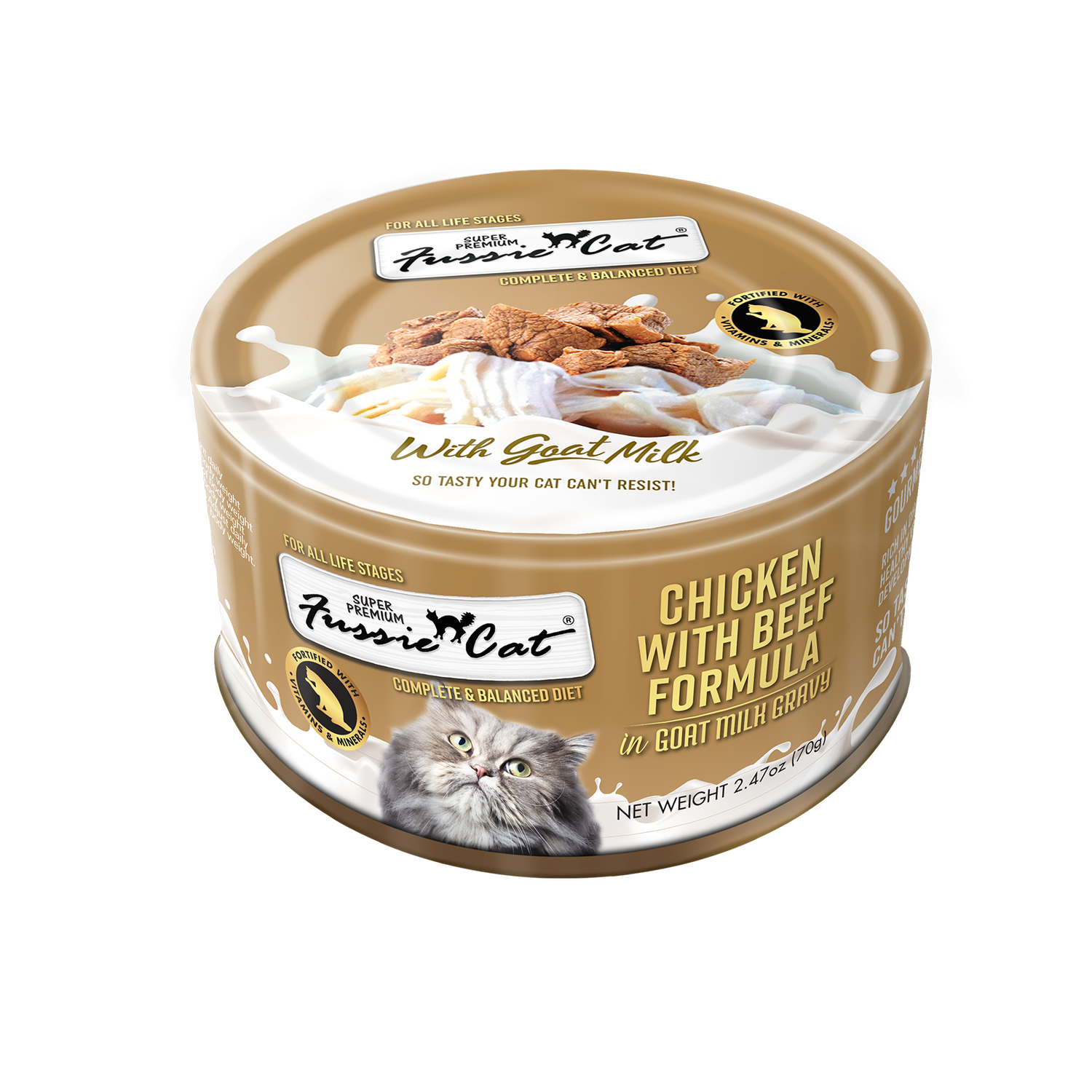 Fussie Cat Can Chick/Beef in Goat Milk 2.47 oz