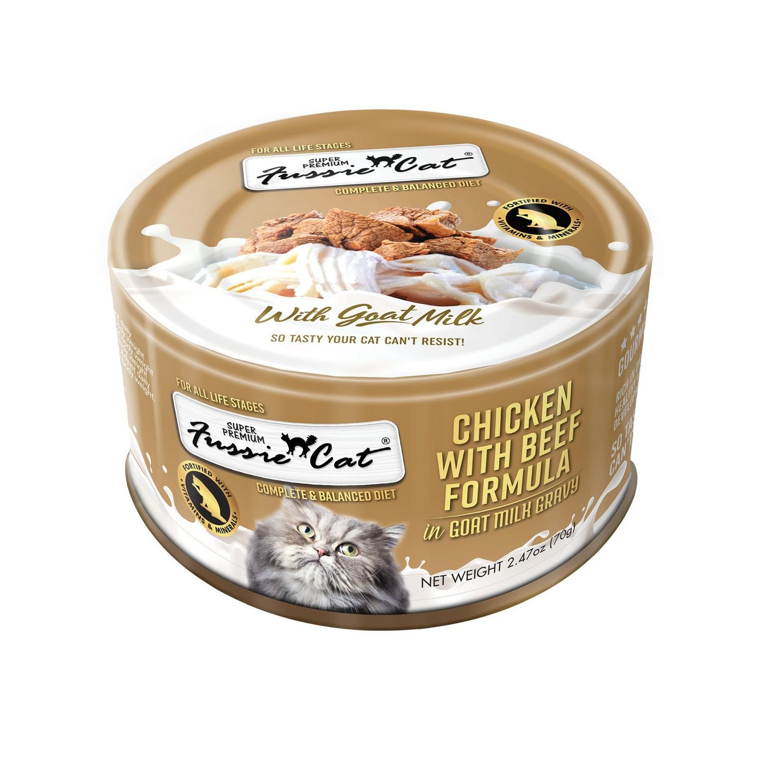 Fussie Cat Can Chick/Beef in Goat Milk 2.47 oz