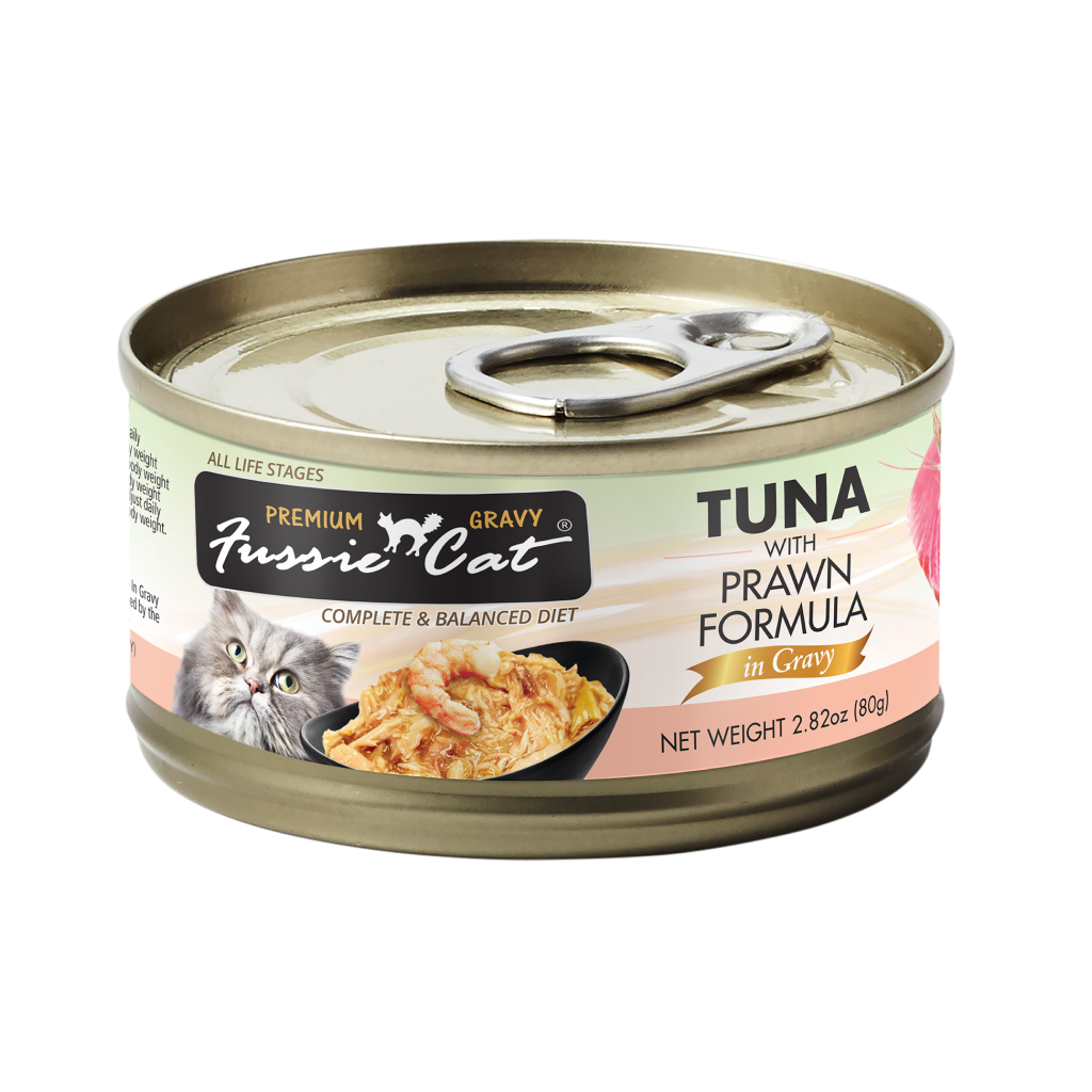 Fussie Cat Canned Tuna w/ Prawn in Gravy 2.82 oz (new)