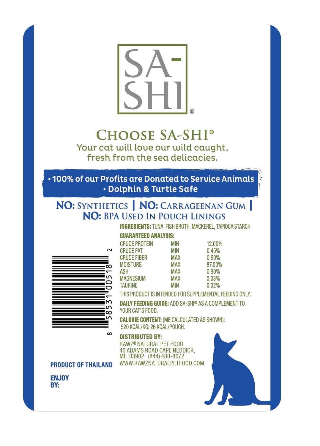 SA-SHI Tuna &amp; Mackeral In Broth Cat Pouch 1.76 oz