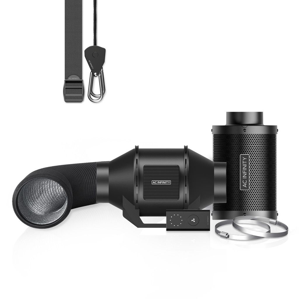 AIR FILTRATION KIT 4" INLINE FAN WITH SPEED CONTROLLER, CARBON FILTER &amp; DUCTING COMBO