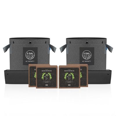 AC Infinity Instant Potting Mix Kit, 2-Plant Starter Set with Premium Buffered Coco Coir Bricks, 5-Gallon Fabric Pots, and Waterproof Tray
