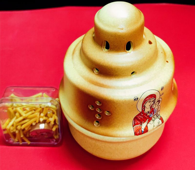 Ceramic Vigil Lamp with the Icon of the Virgin Mary